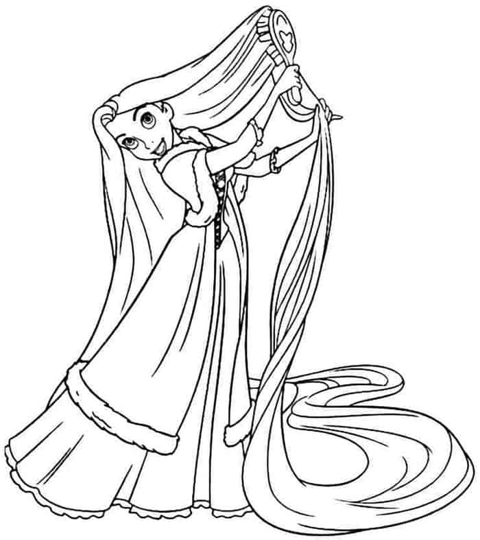 라푼젤이 머리를 빗고 있다 coloring page