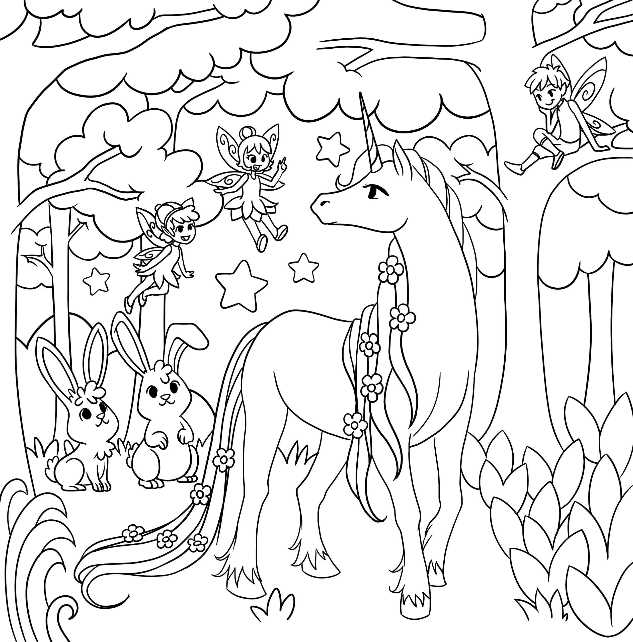 마법의 숲의 유니콘 coloring page