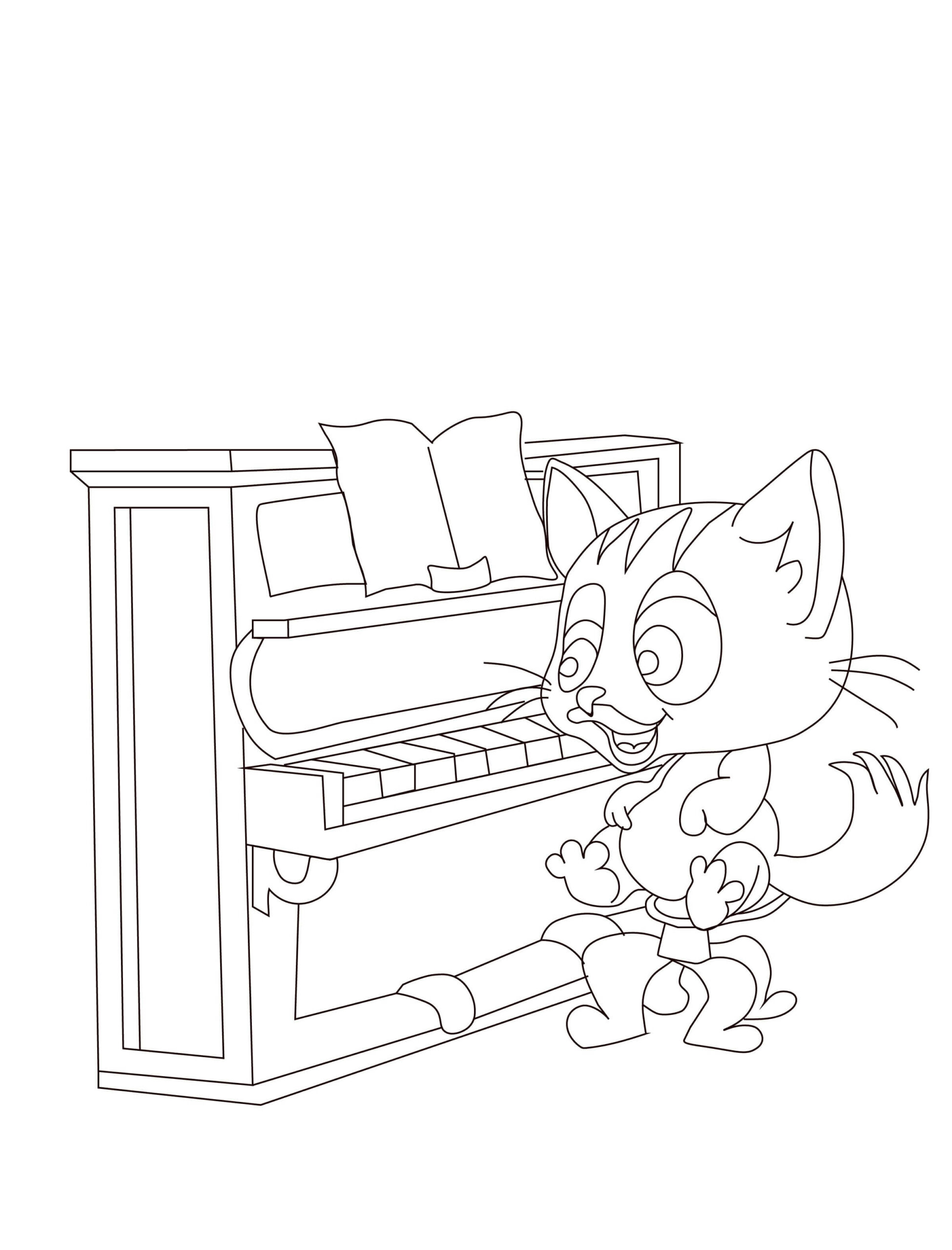 만화 고양이 피아노 연주