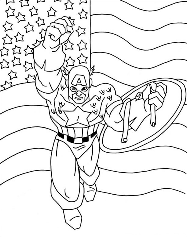 미국 국기를 든 캡틴 아메리카 coloring page