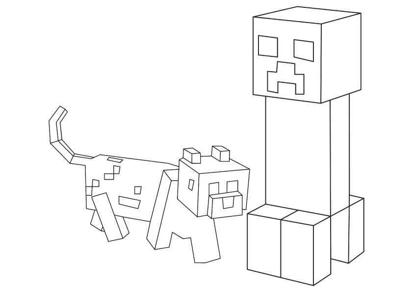 Minecraft의 크리퍼와 개 coloring page