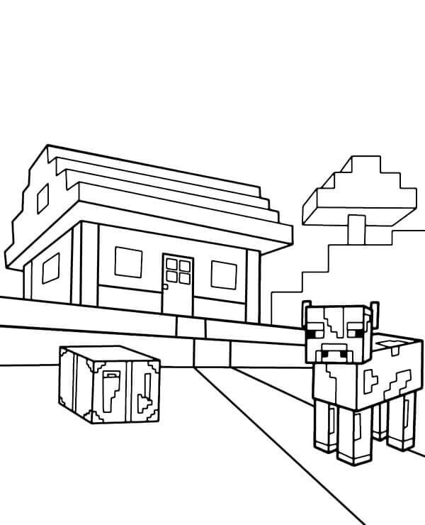 Minecraft의 농장과 소 coloring page