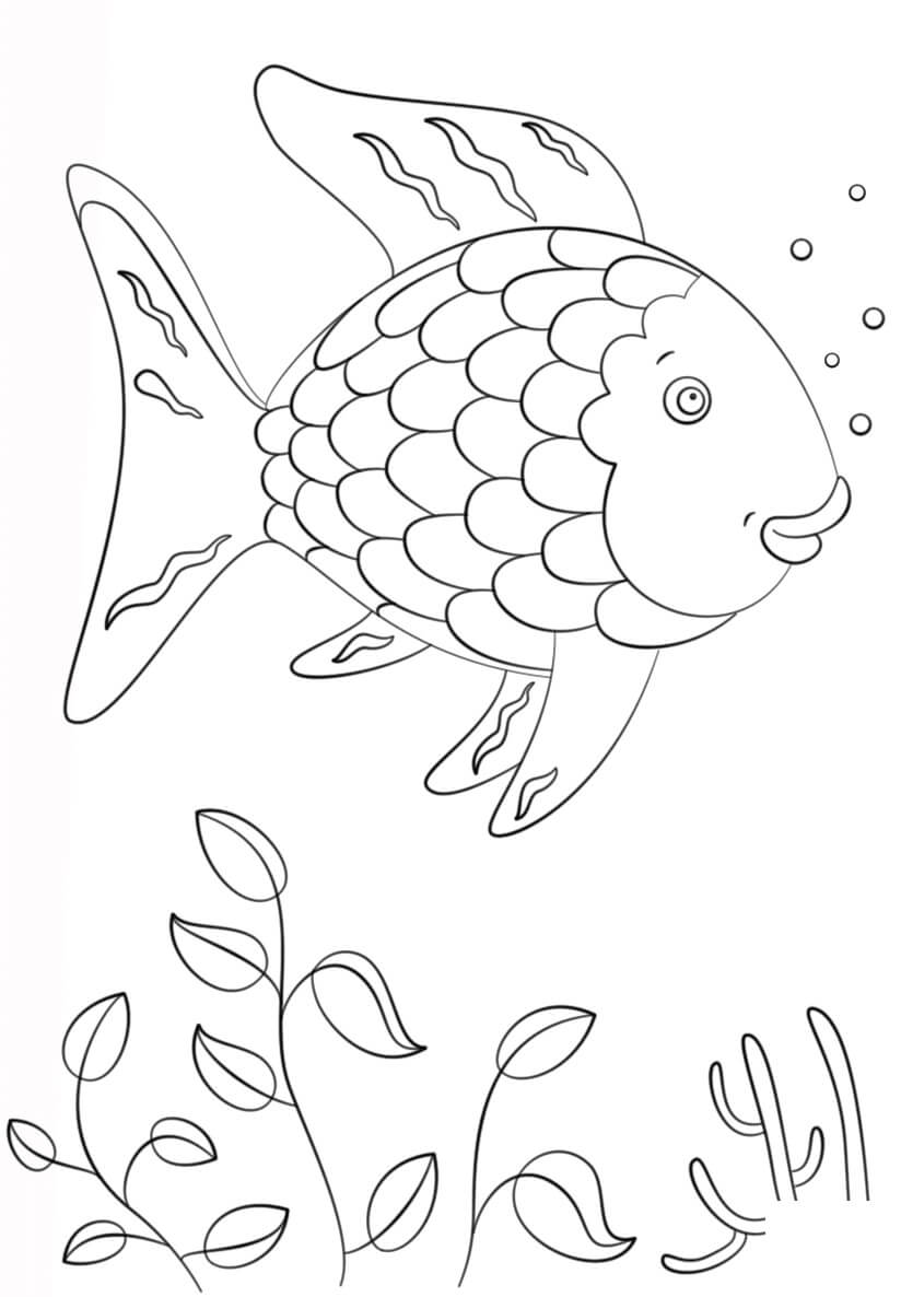 무지개 물고기 수영 coloring page