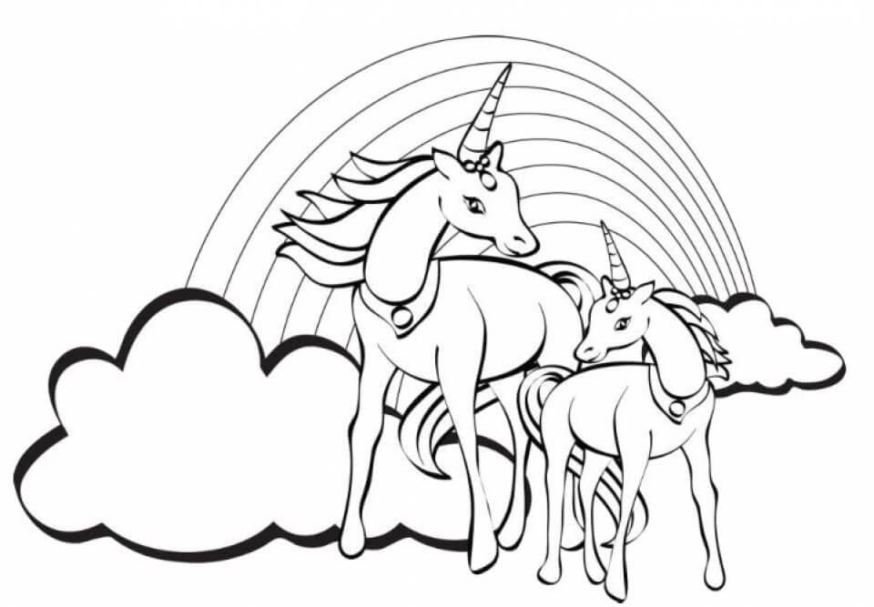 무지개와 함께 두 유니콘 coloring page