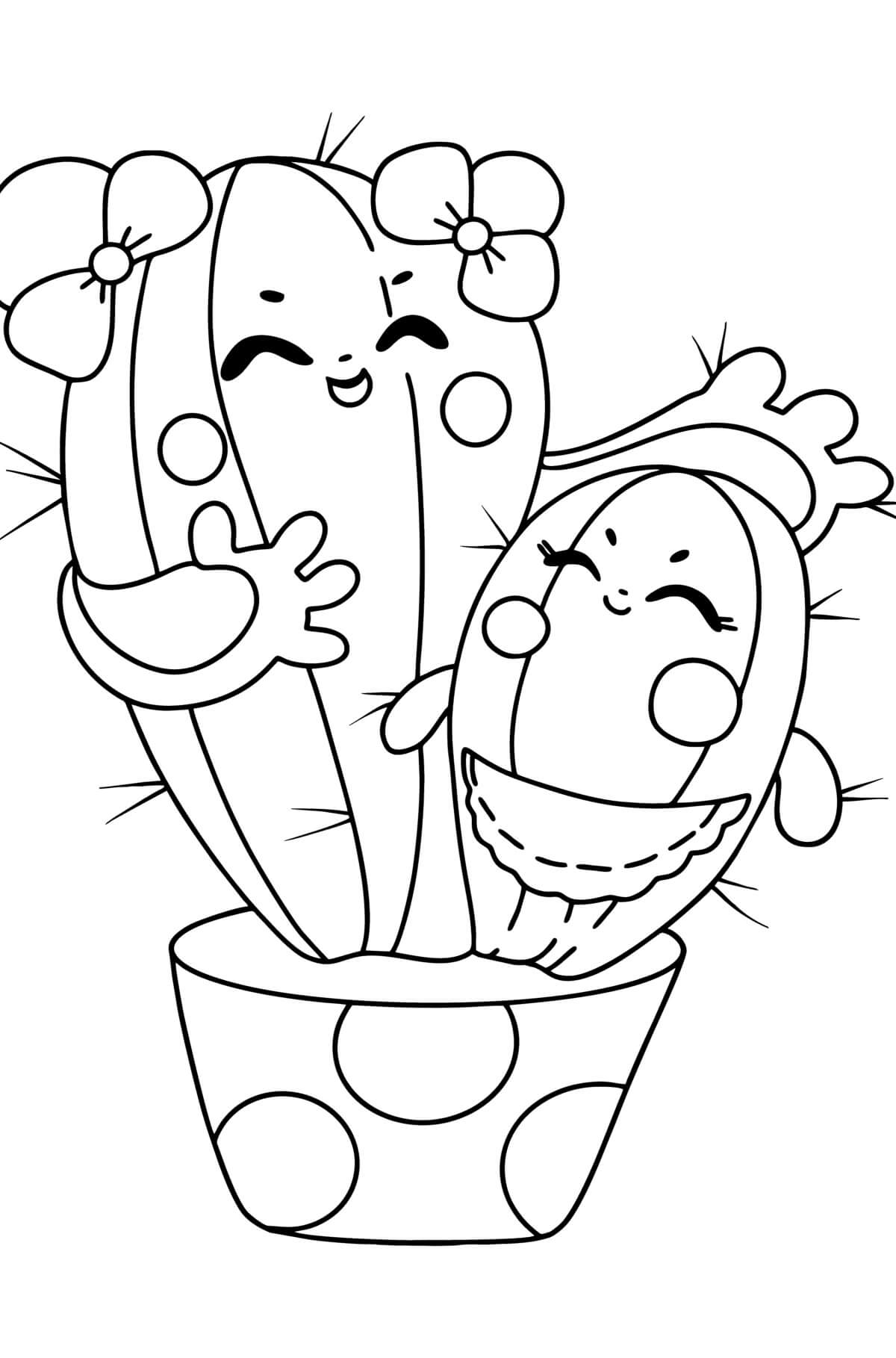 냄비에 두 행복 선인장 coloring page