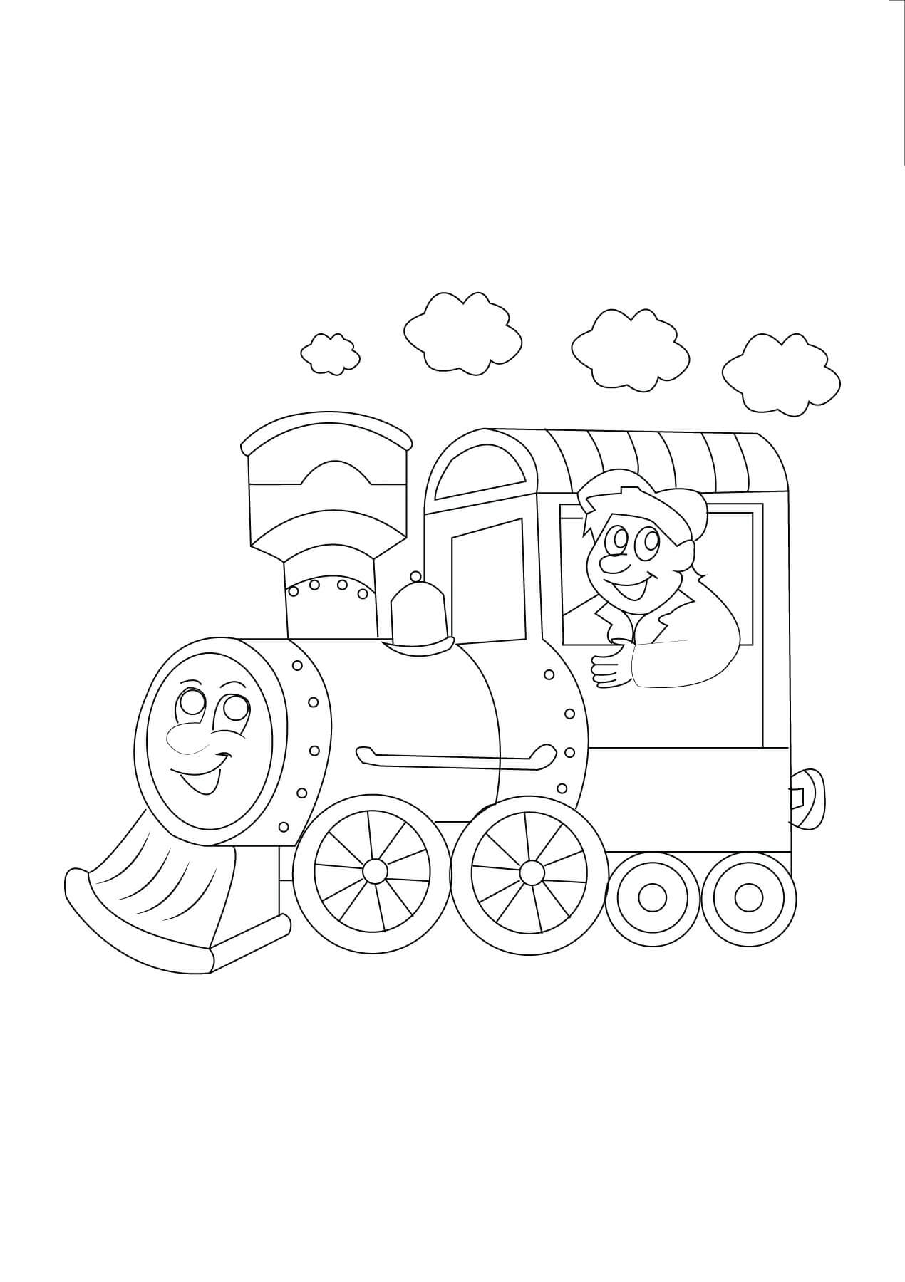 남자가 기차를 운전하고 있다 coloring page