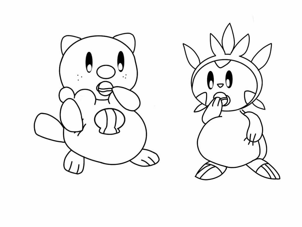 Oshawott and Chespin coloring page