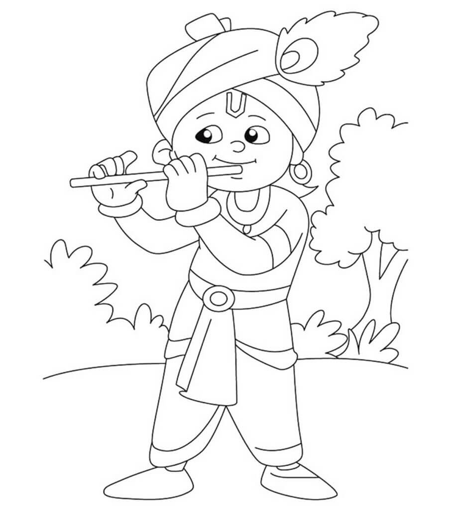 플루트를 연주하는 웃는 소년 coloring page