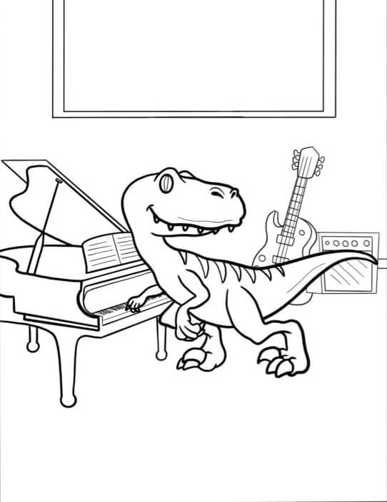 피아노와 기타를 가지고 있는 공룡
