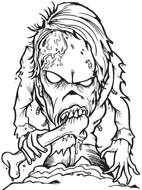 뼈를 먹는 무서운 좀비 coloring page