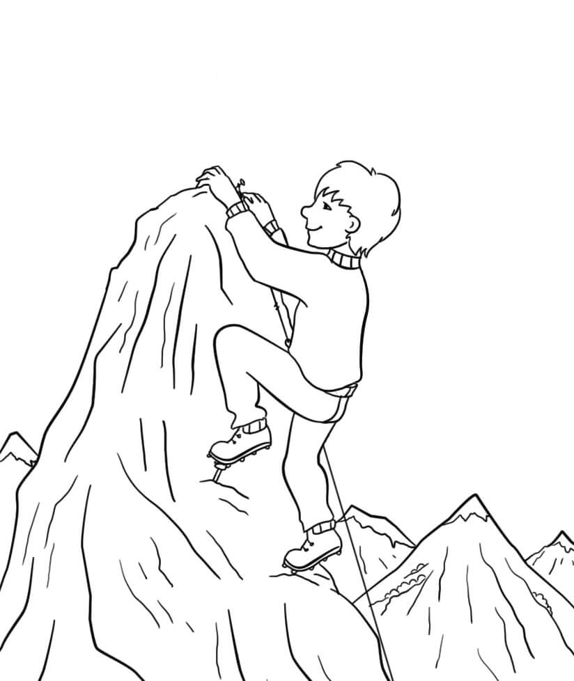 산을 오르는 웃는 소년 coloring page