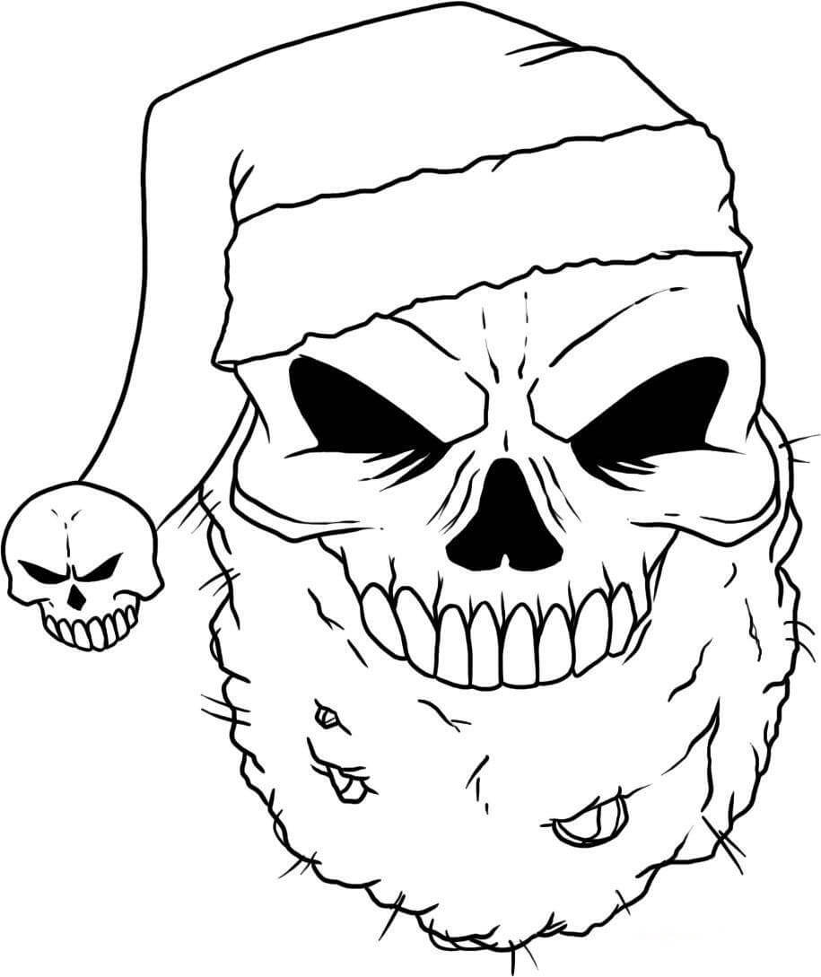 산타 모자를 쓴 해골 coloring page