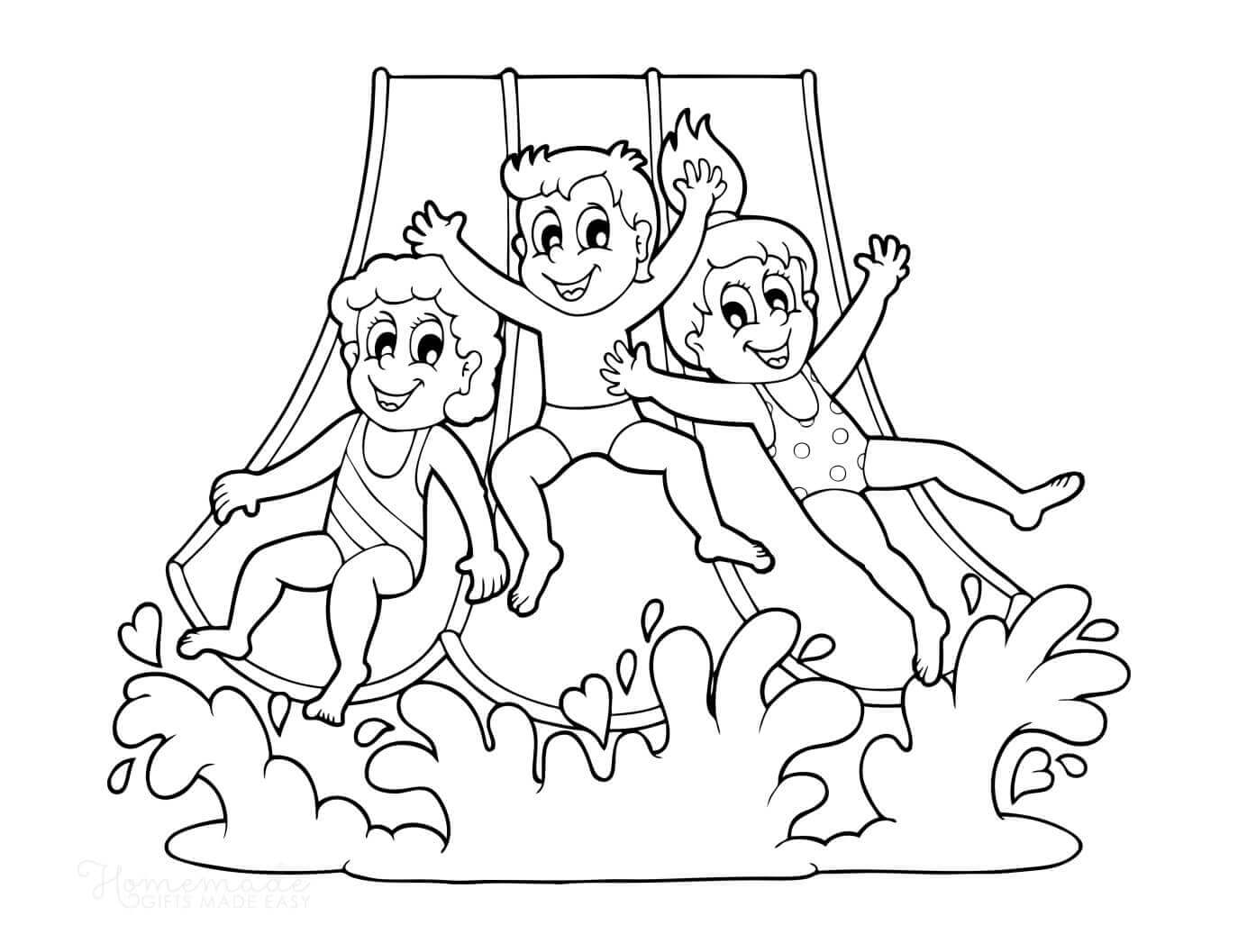 세 아이 수영 coloring page