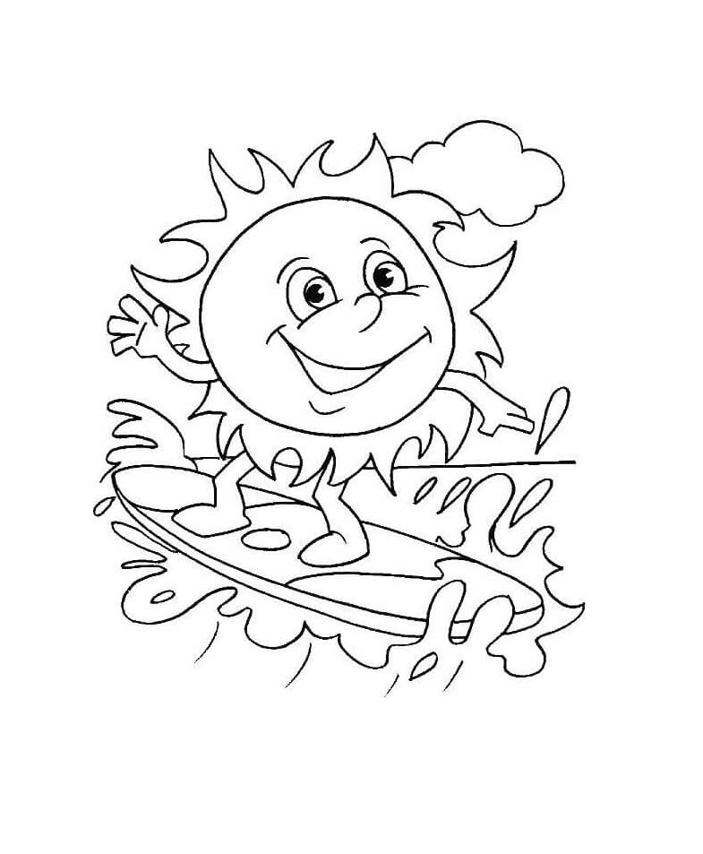 서핑하는 태양 coloring page