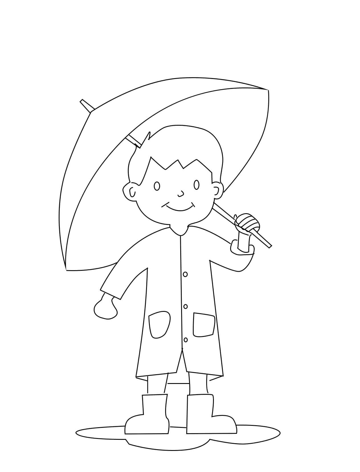 소년이 우산을 들고 있다 coloring page