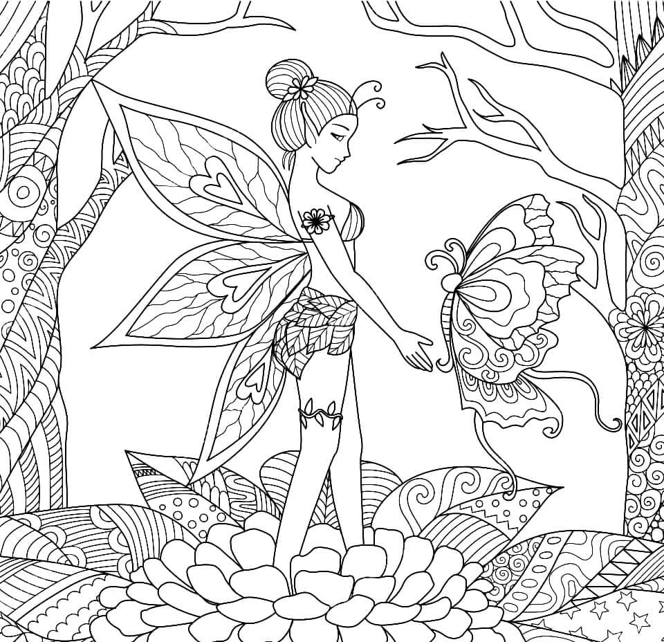 숲속의 요정과 나비 coloring page