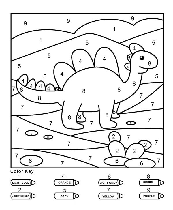 숫자 워크시트로 색칠하는 귀여운 공룡 coloring page