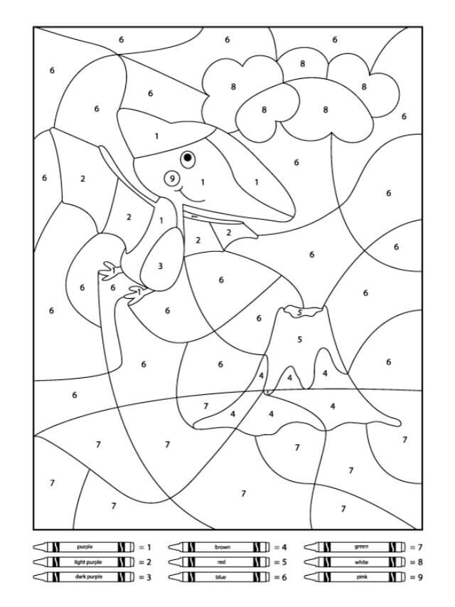 숫자로 플라잉 공룡 색칠하기 coloring page