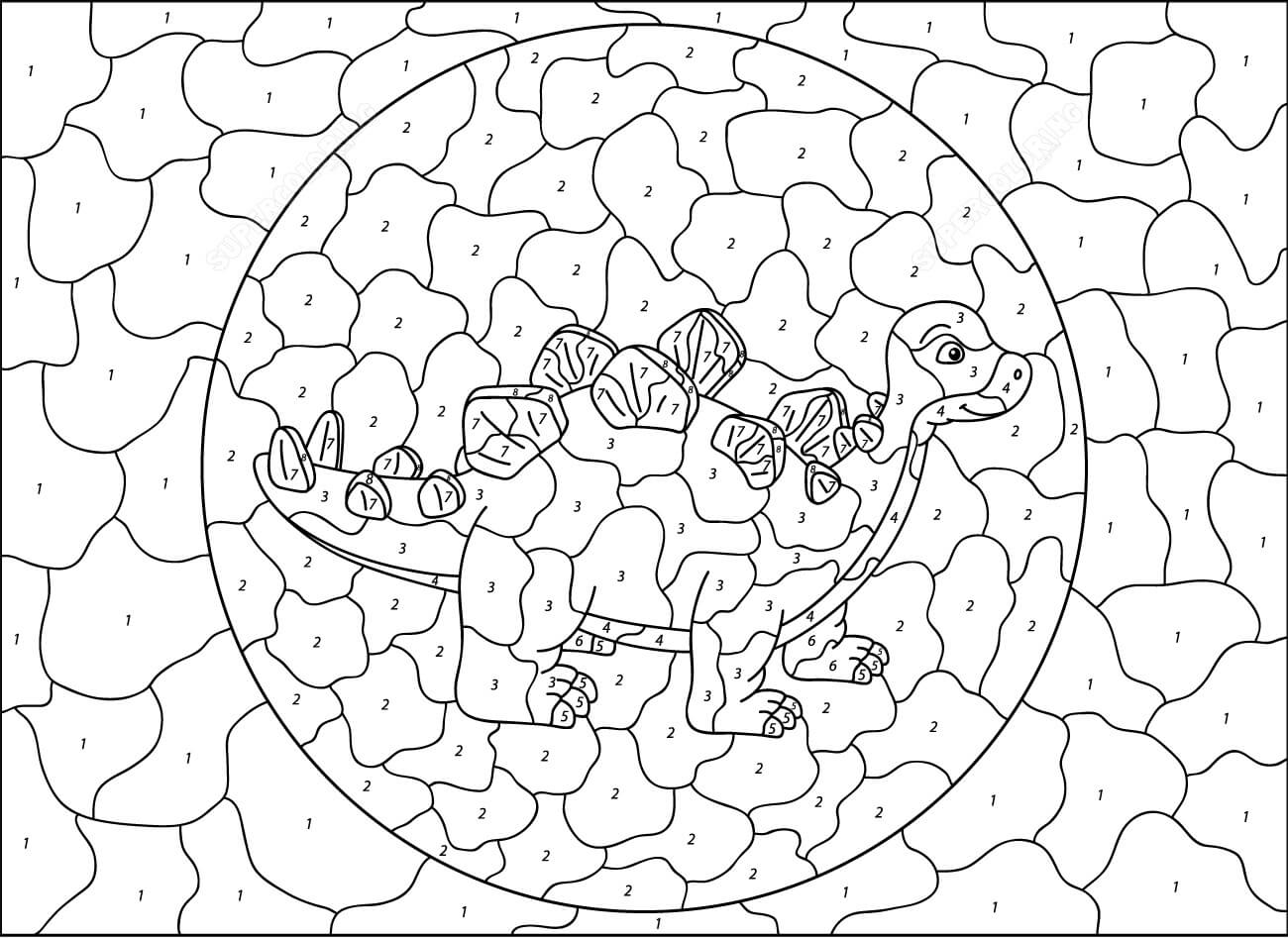 숫자로 색칠하는 귀여운 공룡 coloring page