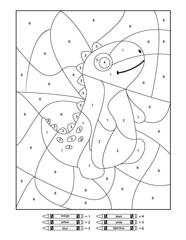 숫자로 색칠하는 귀여운 공룡 coloring page