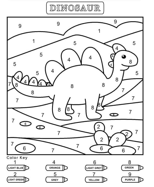 숫자로 색칠하는 행복한 공룡 coloring page