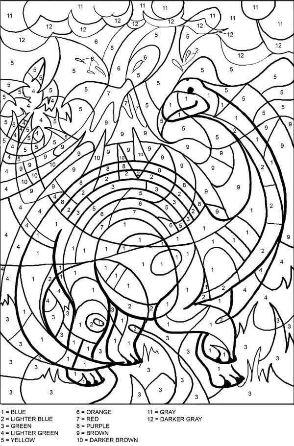 숫자로 색칠하는 큰 공룡 coloring page