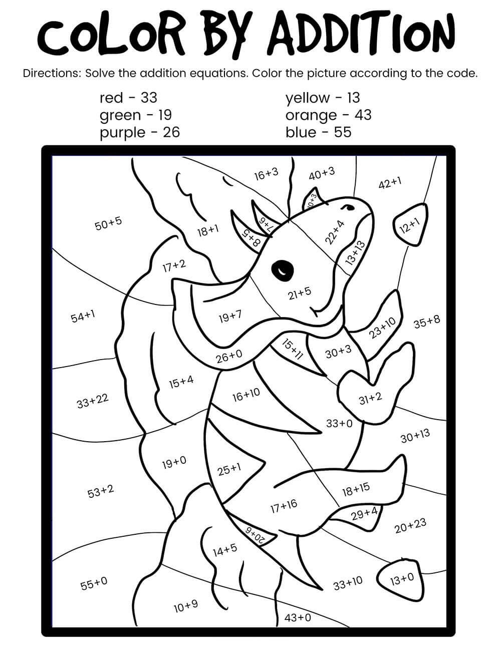 숫자로 색칠하는 트리케라톱스 coloring page