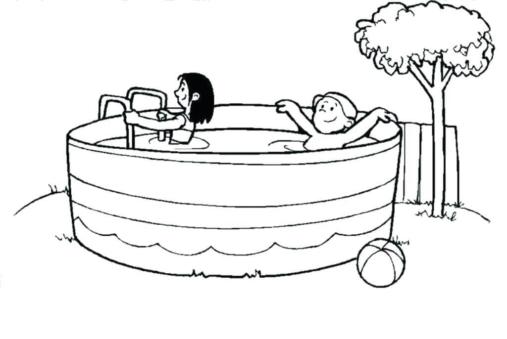 수영장에서 목욕하는 두 아이 coloring page