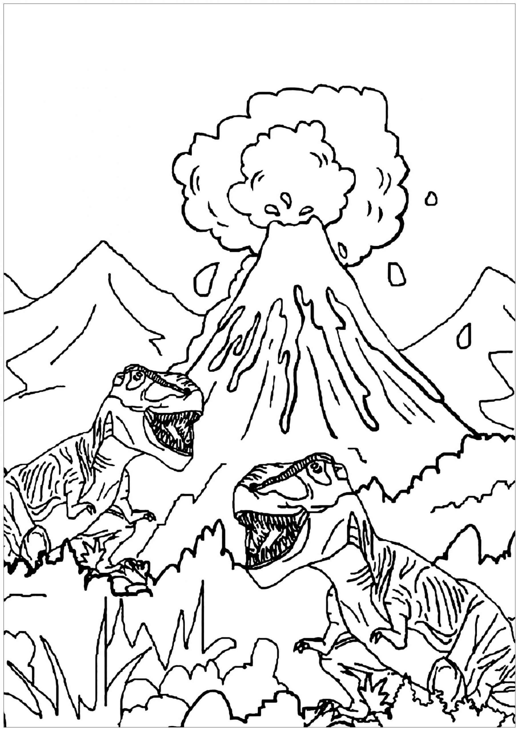 T-Rex와 화산 coloring page