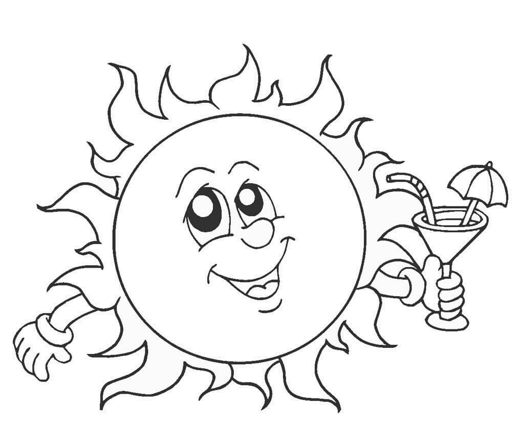 태양이 음료수를 마시고 있다 coloring page