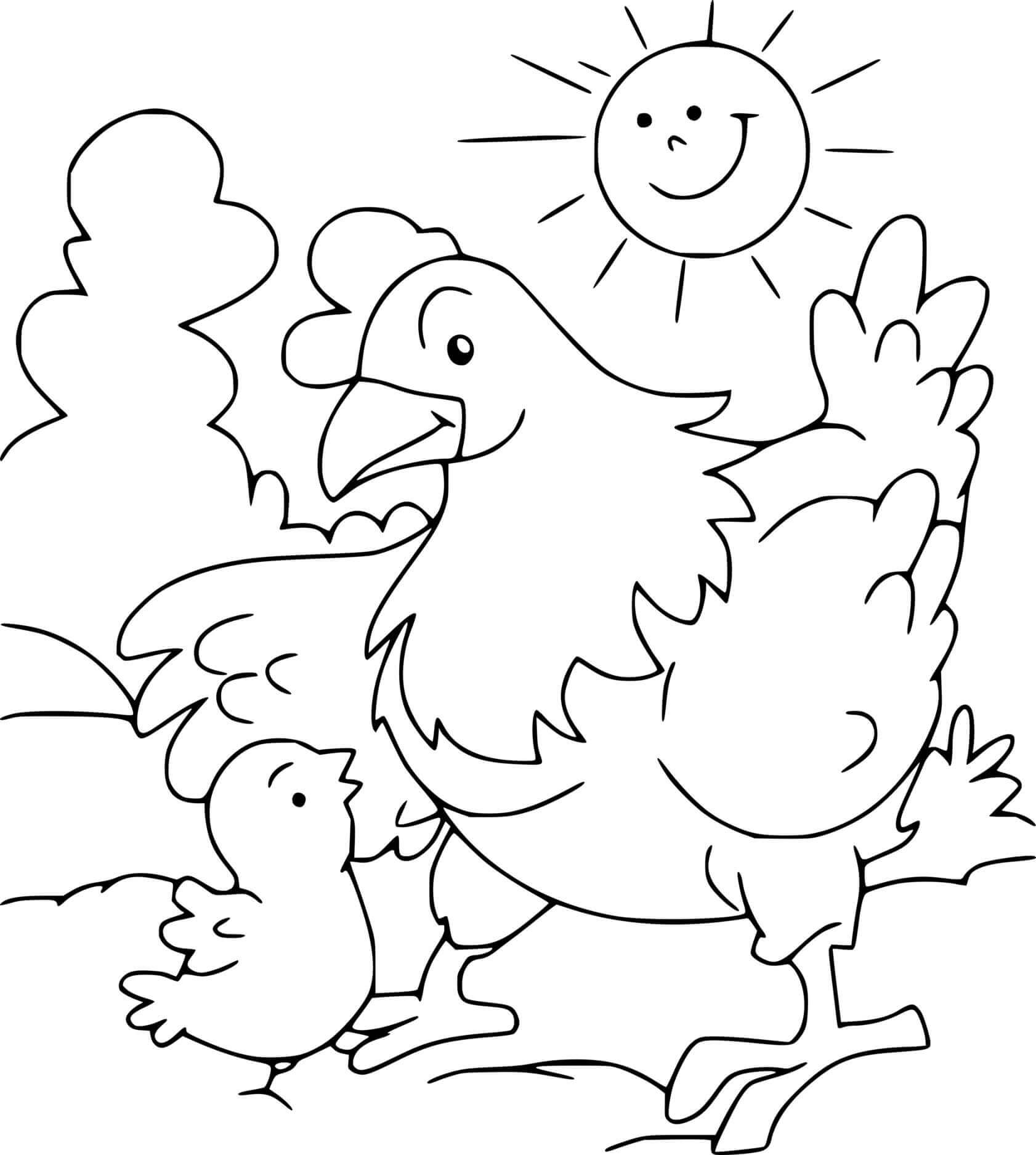 태양 속의 암탉과 병아리 coloring page