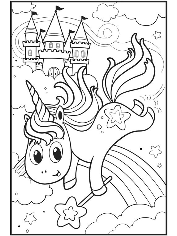 Unicon Flying from Heaven’s cloud coloring page