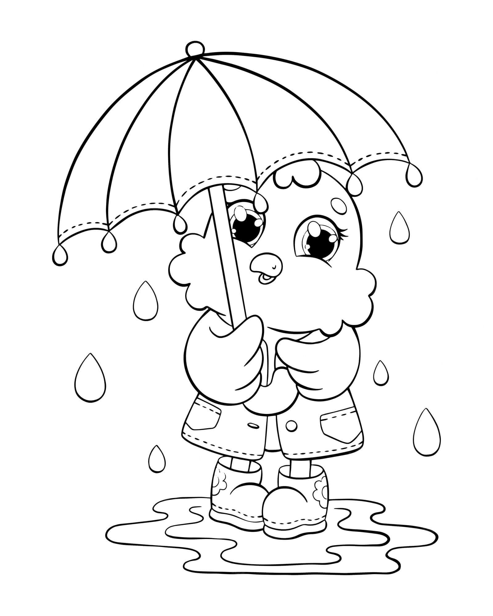 우산을 들고 귀여운 치킨 coloring page