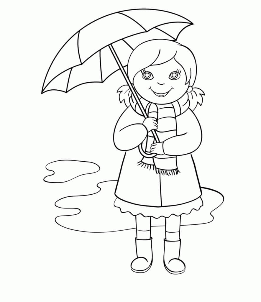 우산을 들고 행복한 소녀 coloring page
