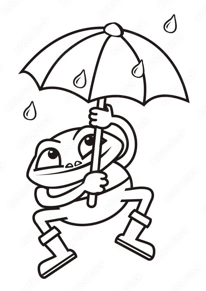 우산을 들고 있는 개구리 coloring page