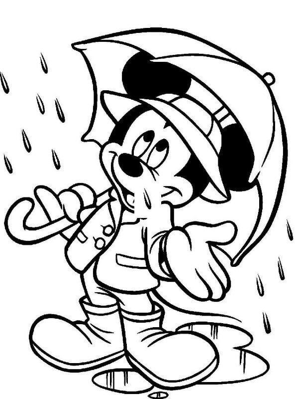 우산을 들고 있는 미키마우스 coloring page