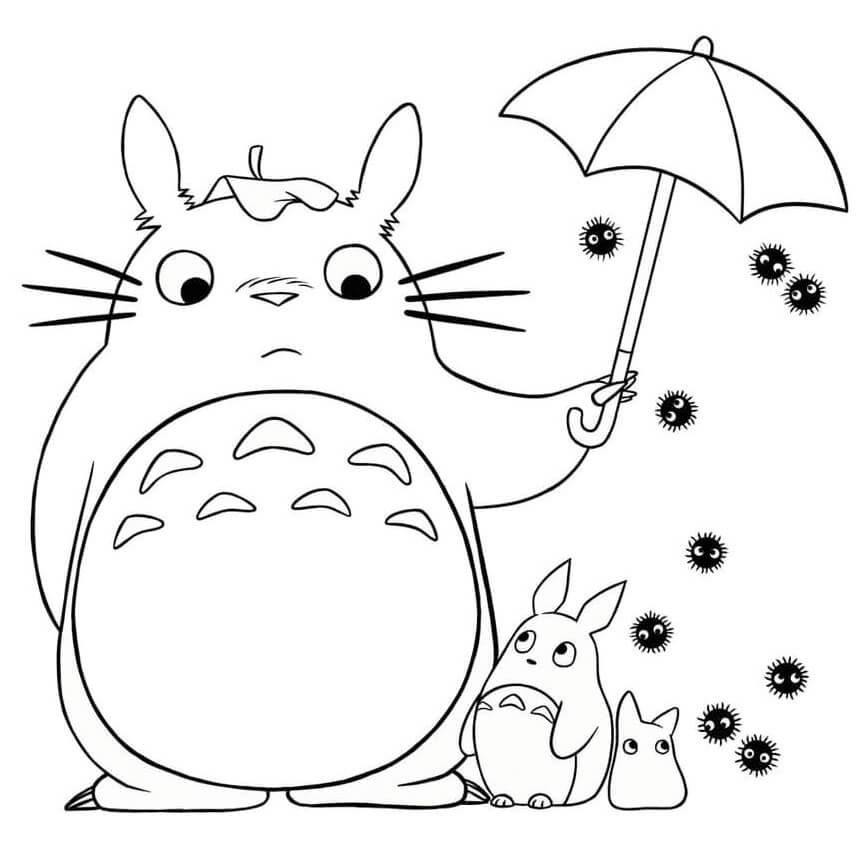 우산을 들고 있는 토토로 coloring page
