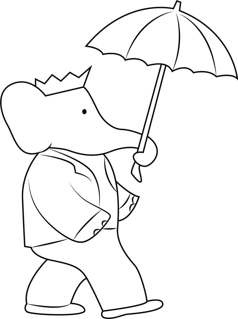 우산을 들고 있는 왕 코끼리 coloring page