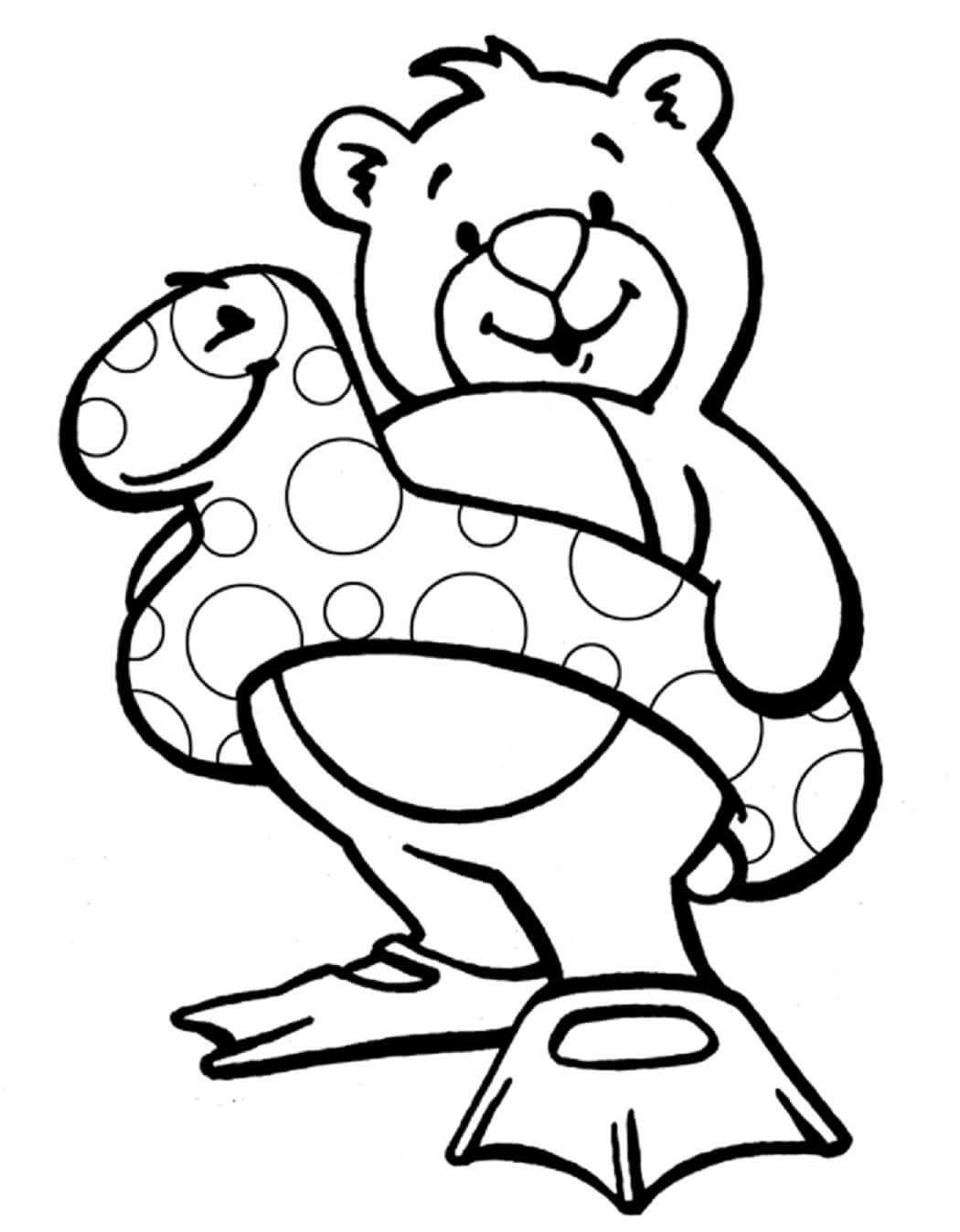 웃고 있는 곰이 수영하러 갑니다 coloring page