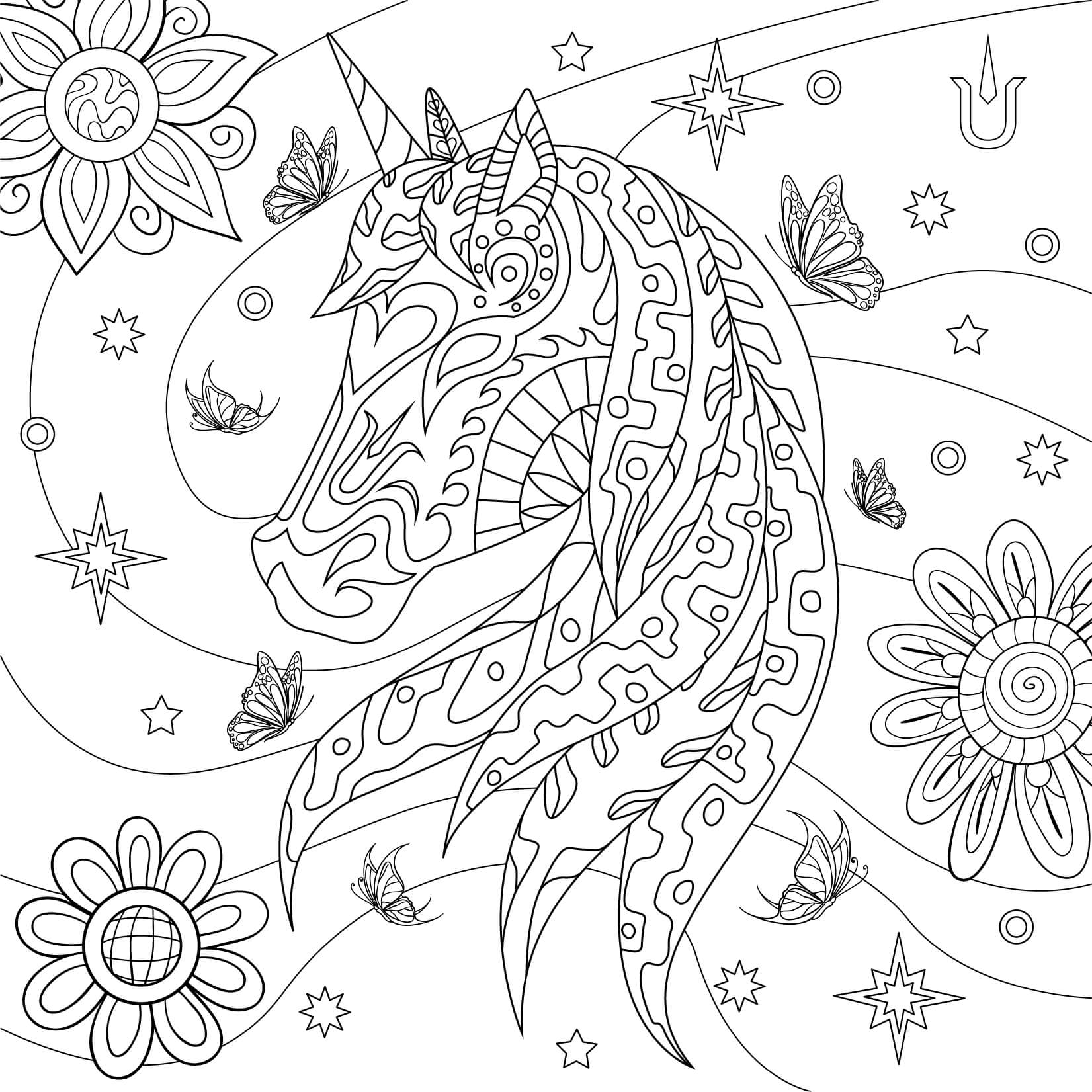 유니콘 헤드 만다라 coloring page