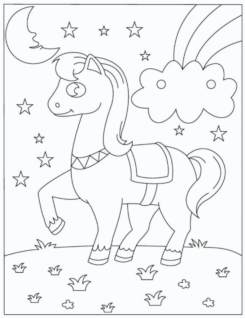 유니콘이 밤을 걷고 있다 coloring page