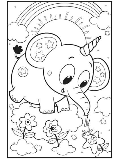 유니콘 코끼리 coloring page