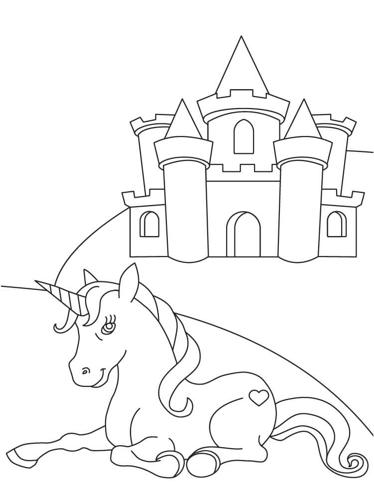 유니콘과 성 coloring page