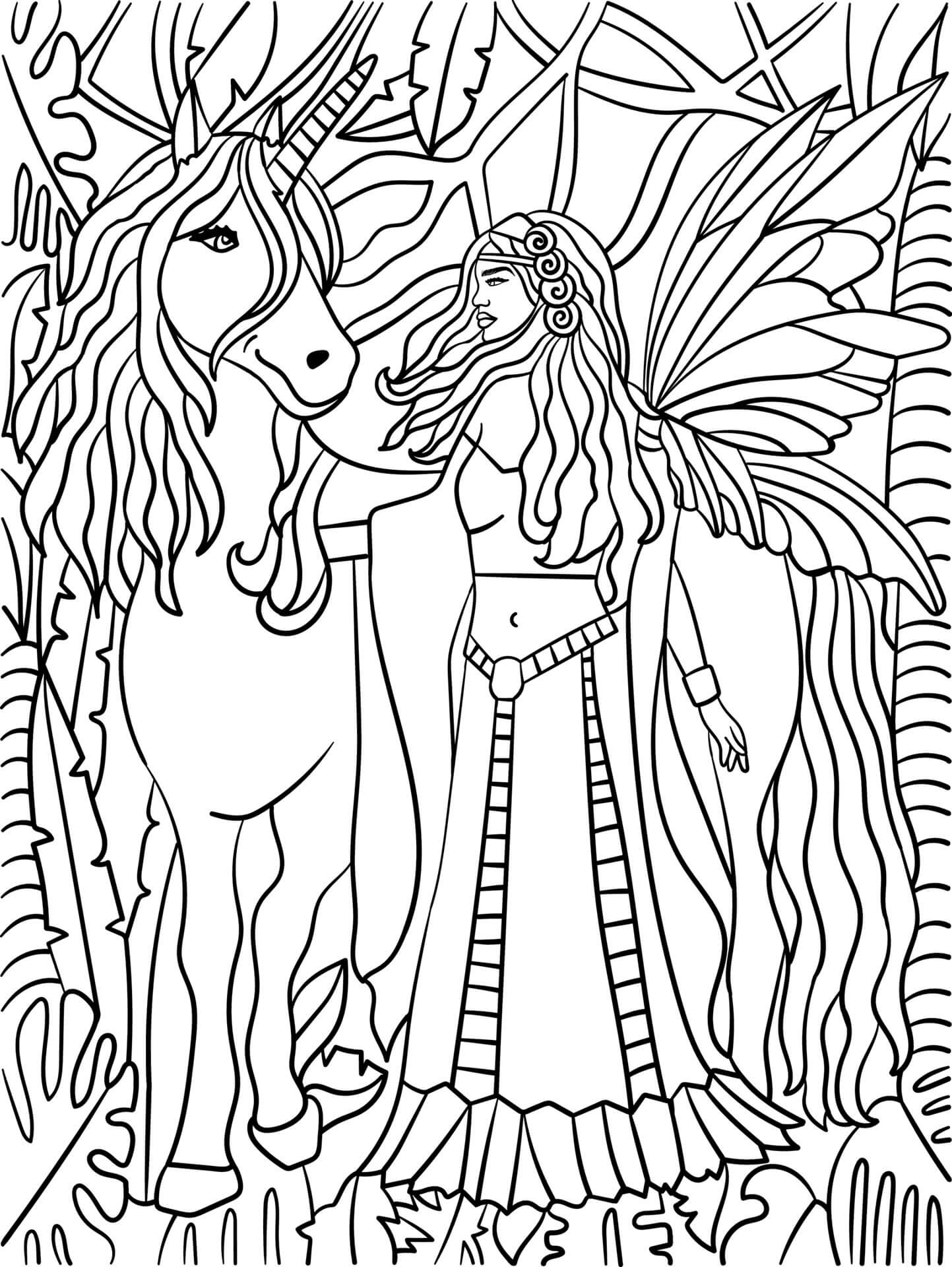 유니콘과 요정 coloring page