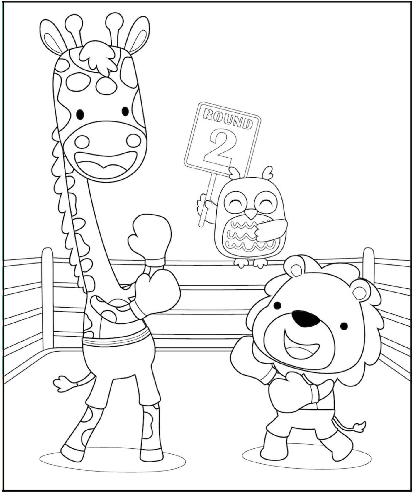 기린과 사자 싸움 권투 coloring page
