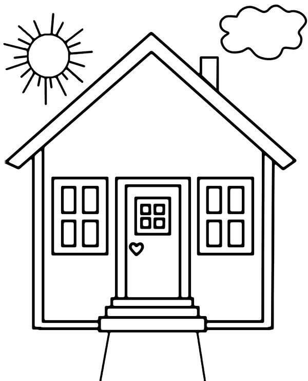 구름과 태양이 있는 집 coloring page