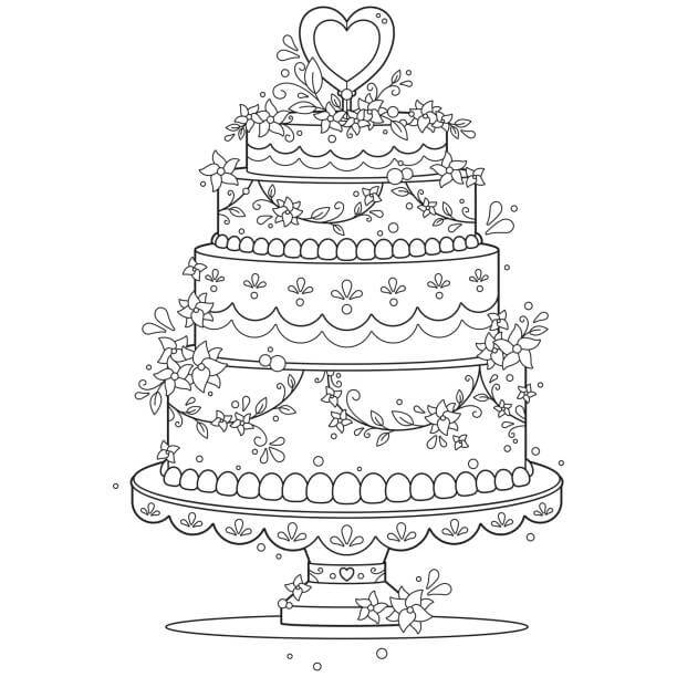 결혼식에서 아름다운 웨딩 케이크 coloring page