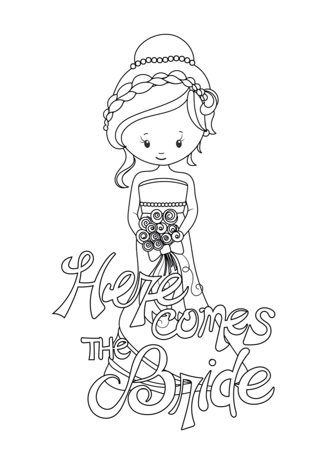 결혼식에서 웃는 신부 coloring page