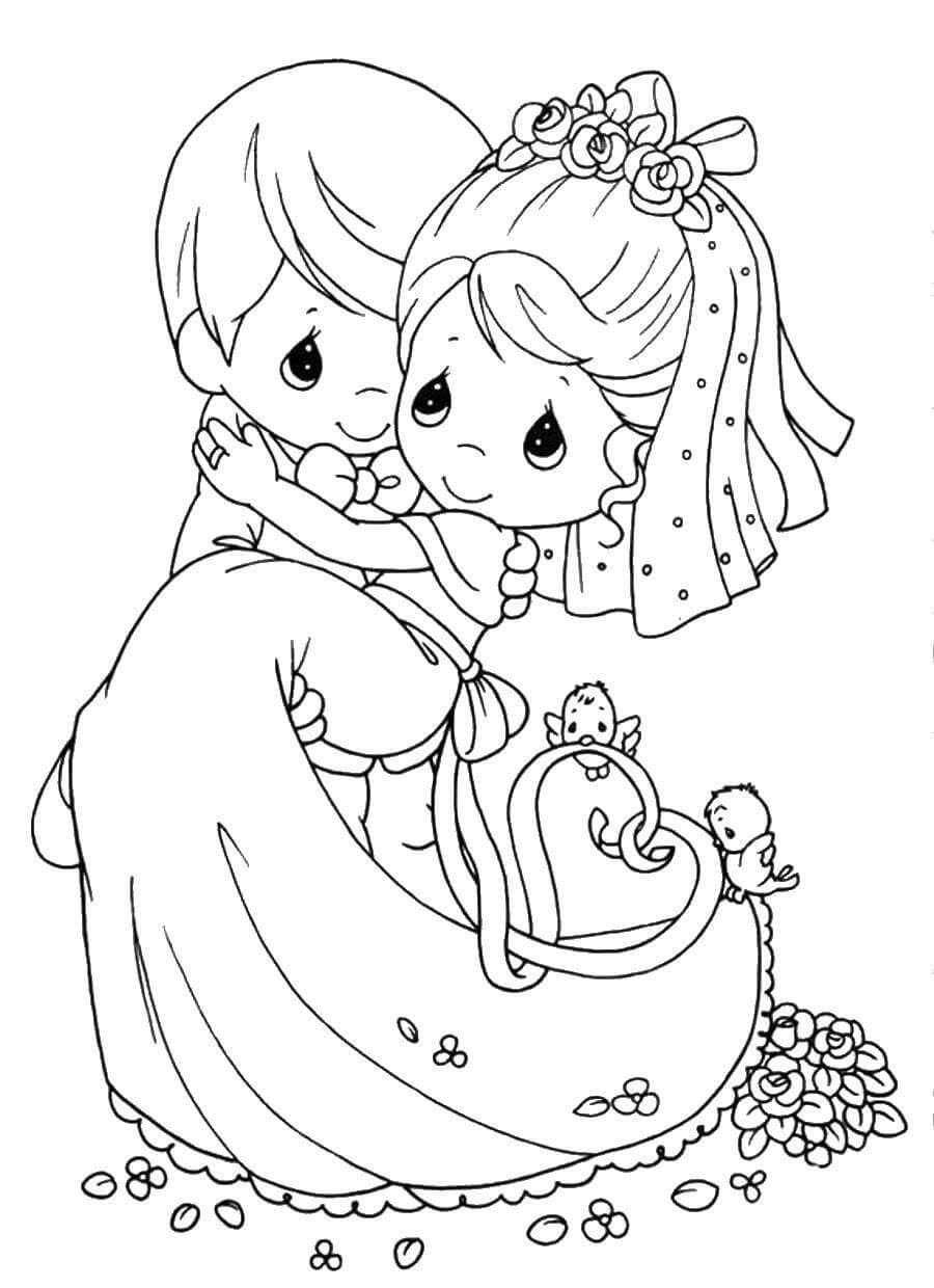 결혼식의 작은 신부와 신랑 coloring page