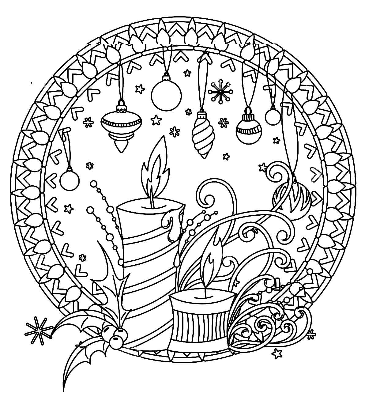 크리스마스 만다라 장식 및 양초 coloring page